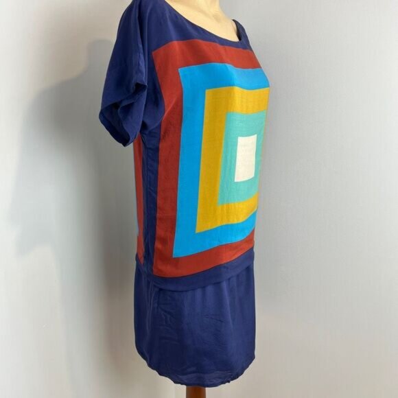 Kookai 100% Silk 40 US Large Multicolored Geometric Short Sleeve Shirt Dress - Picture 3 of 12